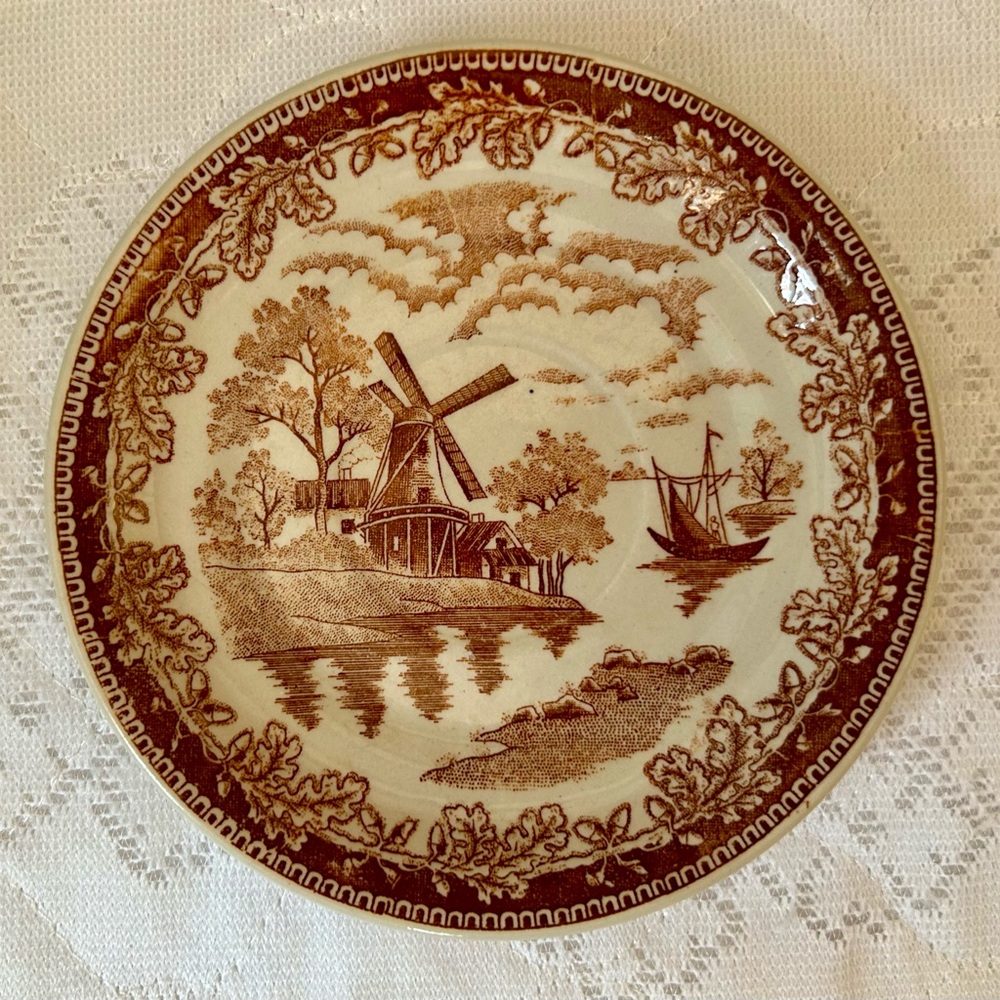 Brown transferware saucer made in Japan